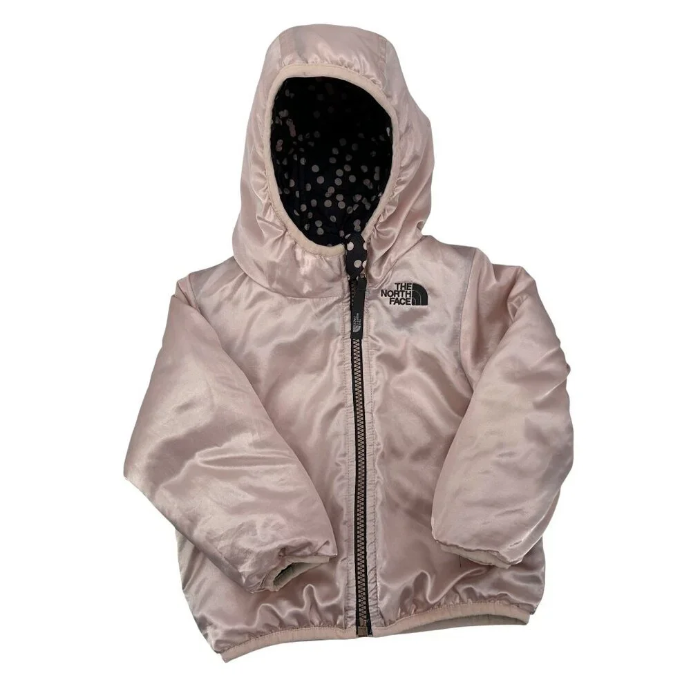 The North Face Girls 12-18M Jacket Perrito Reversible Polka Dot Pink Gray